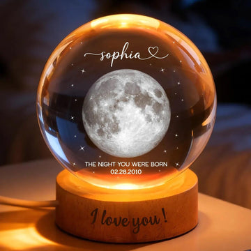 Personalized 'The Night You Were Born' Custom Crystal Moon Lamp