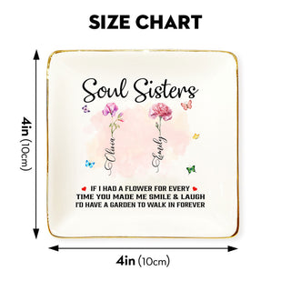 Personalized Sister Forever Jewelry Dish, Sister Birthday Month Flower Garden Jewelry Holder