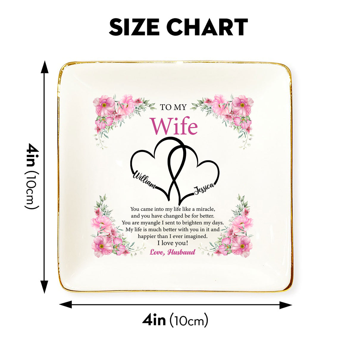 Personalized Ring Dish - 'To My Wife' Wedding Gift - Floral Wedding Jewelry Trays - Wedding Heart Ring Dish - LuthCreative