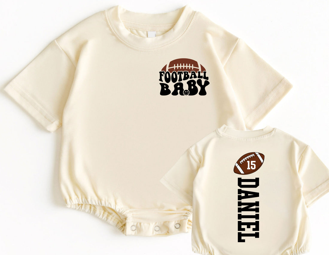 Customized Romper Baby Football Coquette Bow - Personalized Custom Babysuit - Gift For Baby - LuthCreative