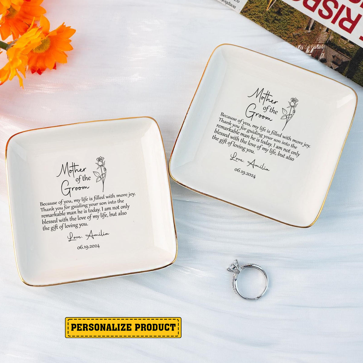 Personalized Ring Dish Mother Of Groom Customized Ceramic Jewelry Tray - LuthCreative