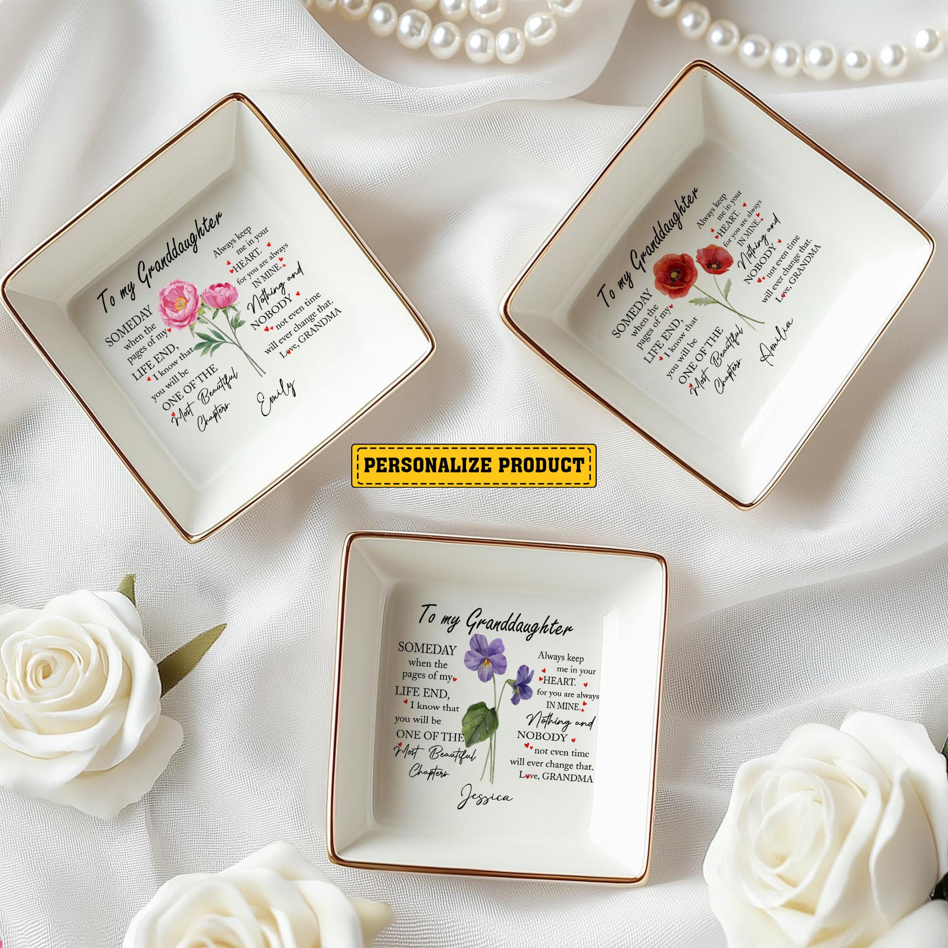 Personalized Ring Dish To My Granddaughter Customized Ceramic Jewelry Tray, Gift For Granddaughter, Wedding Gift - LuthCreative